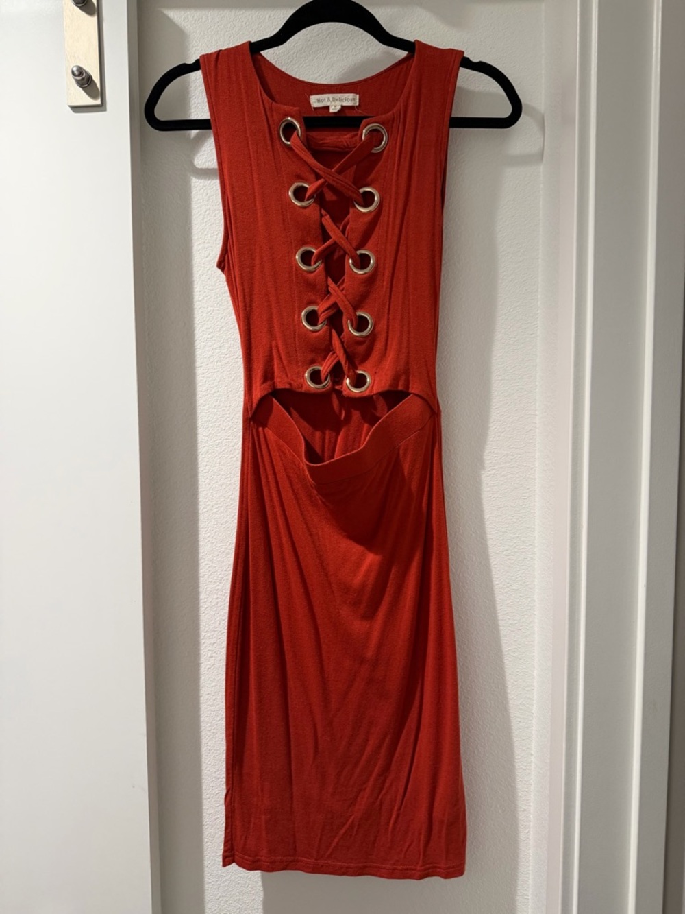 Sleeveless Lace-Up Cutout Midi Dress in Red